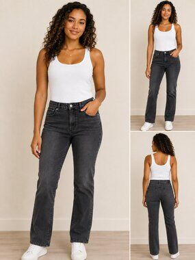 Midtown Women’s Size 6 Gray Black Straight Leg Jeans 98% Cotton Stretch Denim